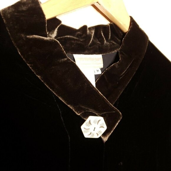 Coldwater Creek Womens Black Brown Crushed Velvet Silk Blend Flowy Top Medium - Picture 6 of 9